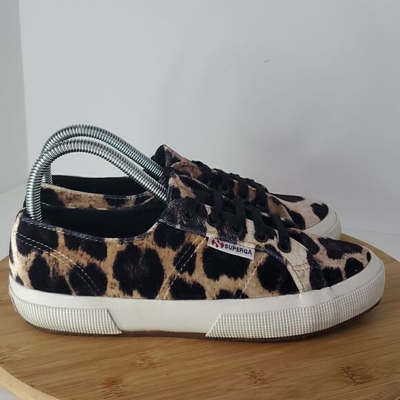 Superga Leopard Print Velvet Classic Lace Up Sneakers Men's 6 Women's 7.5 - Picture 1 of 10